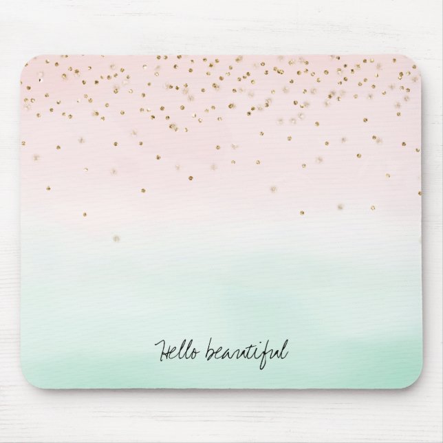 Mousepad Girly Glam Blush Pink Mint Dourado Sparkle Confett (Frente)