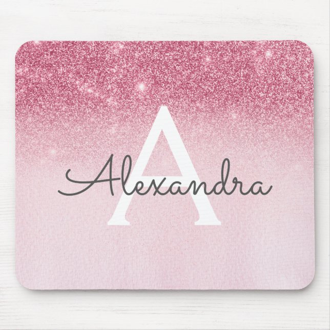 Mousepad Girly Glam Pink Sparkle Monograma (Frente)