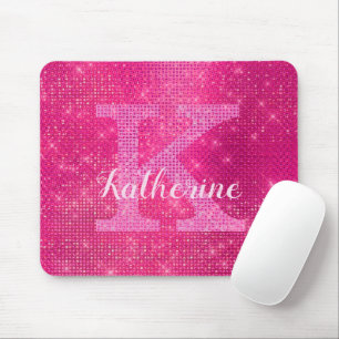 Mousepad Girly Hot Pink Glam Diamond Sparkle Nome do Monogr