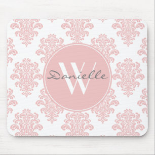 Mousepad Girly Pink Damask Monograma