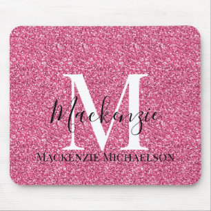 Mousepad Girly Pink Glitter Monographic Name