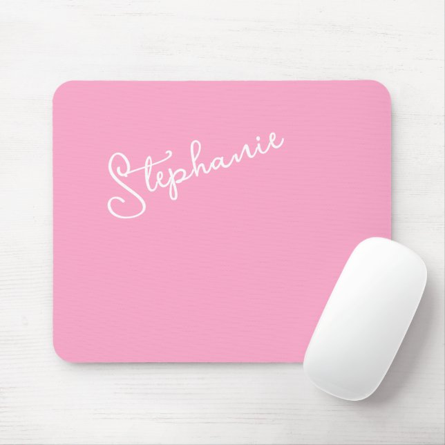Mousepad Girly Pink Minimalist Script Personalized Name  (Com mouse)