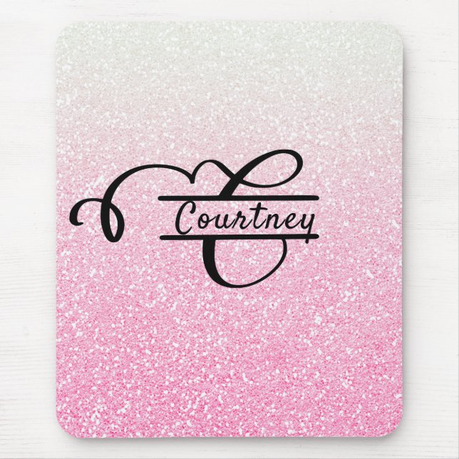Mousepad Girly Pink Ombre Glitter - Letra C Split Monograma (Frente)