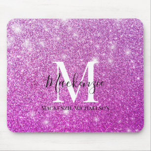 Mousepad Girly Pink Ombre Glitter Monographic Name