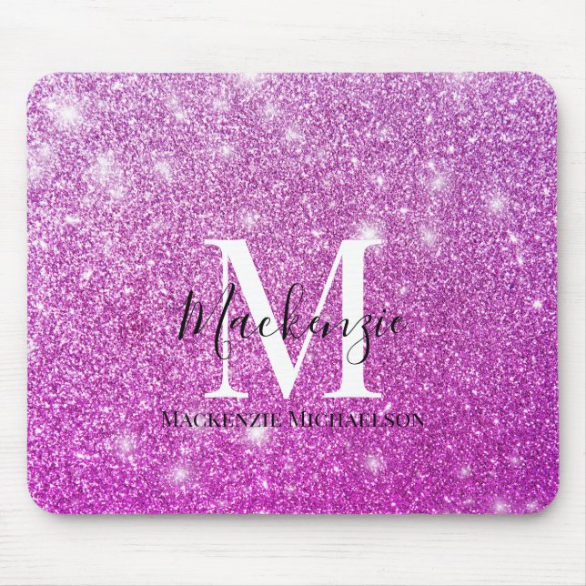 Mousepad Girly Pink Ombre Glitter Monographic Name (Frente)
