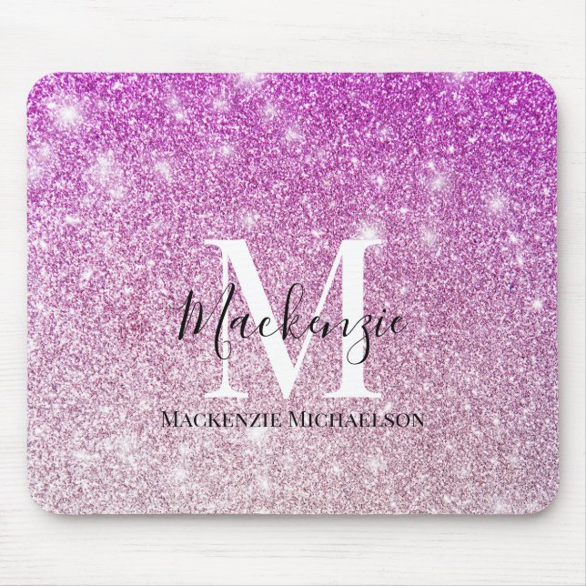 Mousepad Girly Pink Ombre Glitter Monographic Name (Frente)