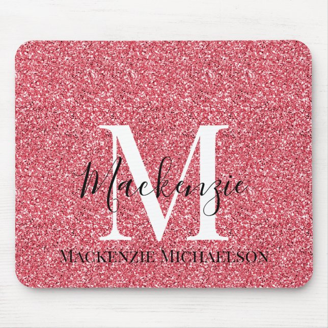 Mousepad Girly Pink Red Glitter Monographic Name (Frente)