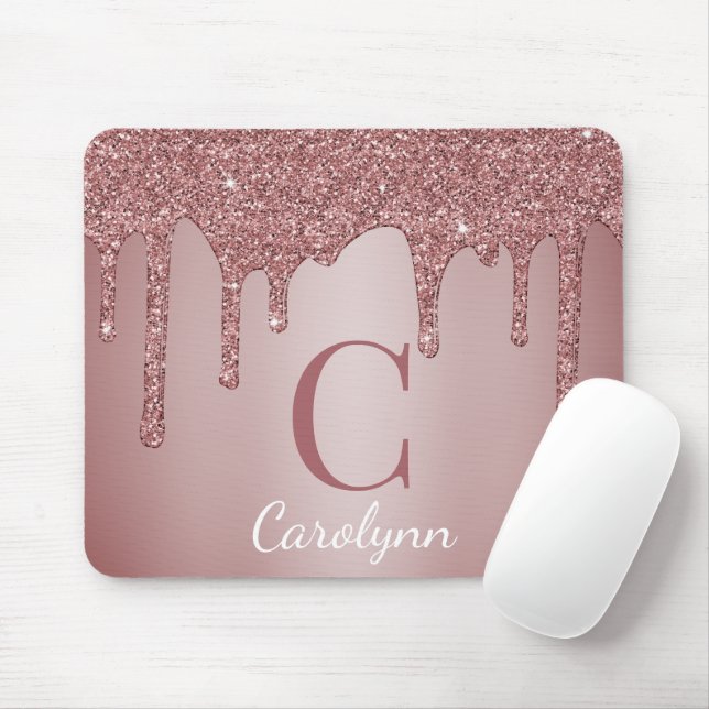 Mousepad Girly Pink Sparkle Glitter Monograma (Com mouse)