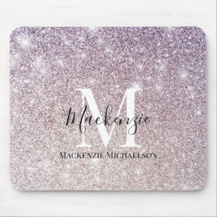 Mousepad Girly Purple Ombre Glitter Monograma Nome