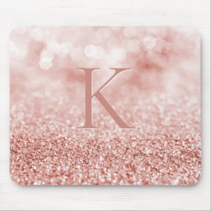 Mousepad Girly Rosa Dourado Glitter Shiny Bokeh Monograma