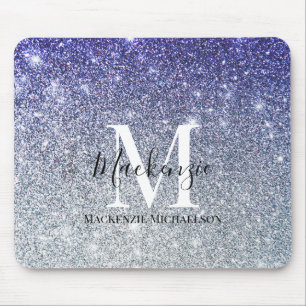 Mousepad Girly Silver Purple Ombre Glitter Nome do Monogram