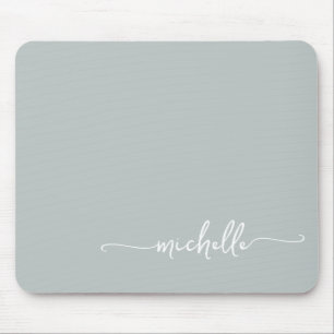 Mousepad Girly Simple Sage Green Monographic Name