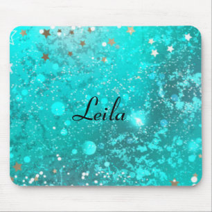 Mousepad Girly Teal Aqua Blue Glitter Sparkle Monographic N