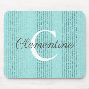 Mousepad Girly Teal Blue Glitter Stripes Monograma