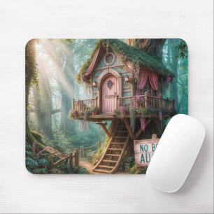 Mousepad Girly Treehouse com um Sinal Engraçado em uma Flor