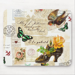Mousepad Girly Vintage Ephemera Fashion Collage Com Nome