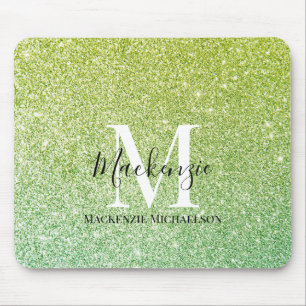 Mousepad Girly Yellow Green Ombre Glitter Nome Monograma
