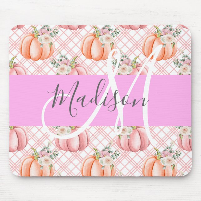 Mousepad Giry Chic Floral Pink Pumpkin Monograma Nome (Frente)
