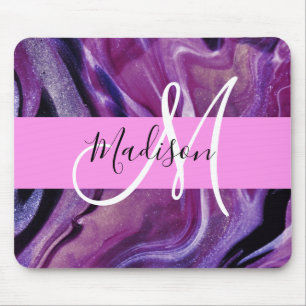 Mousepad Glam Abstract Textura de Brilho Roxo Monograma Ros