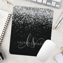 Glam Black Silver Glitter Monograma