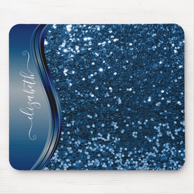 Mousepad Glam Bling Personalizado Caligrafia com Brilho Azu (Frente)