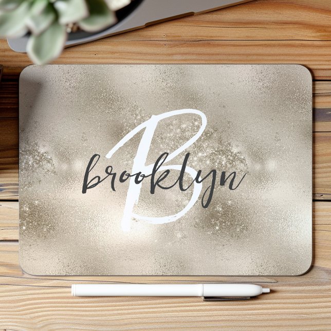Mousepad Glam Champagne Dourado Monograma de Script Tendenc (Criador carregado)