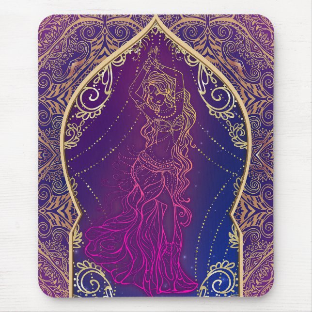 Mousepad Glam de dança de abelha árabe roxa e Dourada marro (Frente)