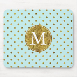 Mousepad Glam Dourado chique e o azul pontilham o monograma