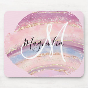 Mousepad Glam Dourado Cor-de-rosa Azul Gemstone Pincel Traç