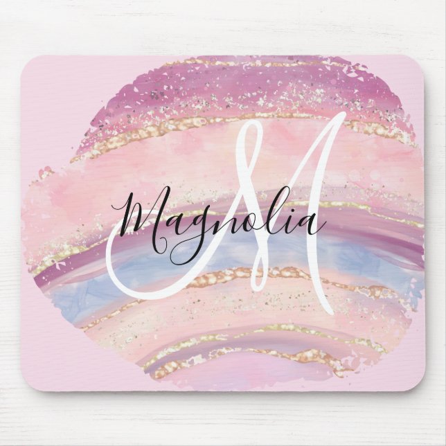 Mousepad Glam Dourado Cor-de-rosa Azul Gemstone Pincel Traç (Frente)