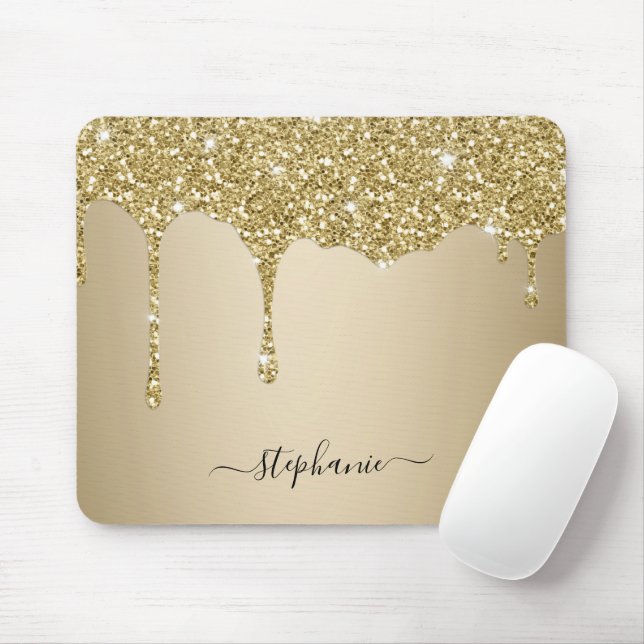 Mousepad Glam Dourado Glitter Sparkle Hand Letter Name Pers (Com mouse)