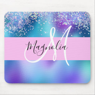Mousepad Glam Holográfico Sereia Brilho Faísca Monograma