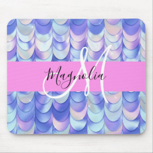 Mousepad Glam Iridescent Blue Scalid Nome Monograma