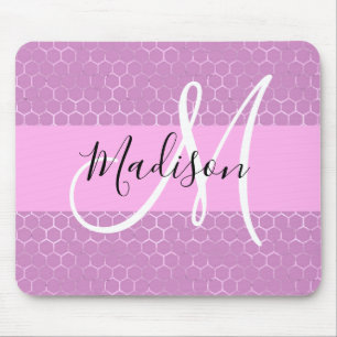 Mousepad Glam Lilac Metálico Rosa Honeycomb Monograma Nome