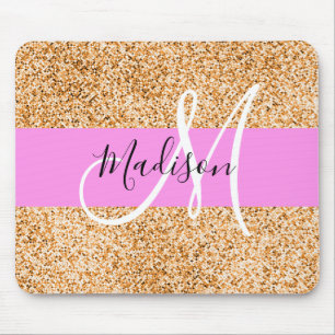 Mousepad Glam Pink & Copper Glitter Sparkles Nome do Monogr