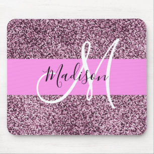 Mousepad Glam Pink & Violet Glitter Sparkles Monogram Name