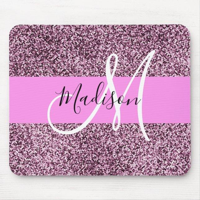 Mousepad Glam Pink & Violet Glitter Sparkles Nome do Monogr (Frente)
