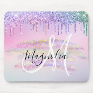 Mousepad Glam Rainbow Unicorn Ombre Glitter Pink Monograma