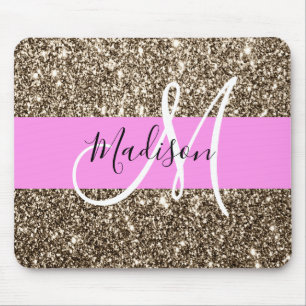 Mousepad Glam Rosa Champagne Dourado Brilho Monograma