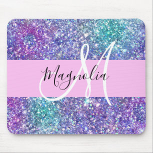 Mousepad Glam Roxo, Azul e Verde Brilho Monograma