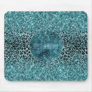 Mousepad Glam Turquoise Azul-Teal Leopardo - Impressão Líti