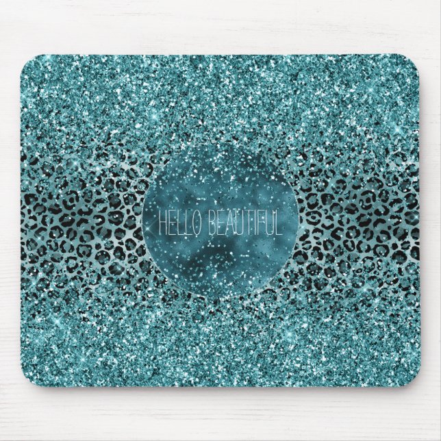 Mousepad Glam Turquoise Azul-Teal Leopardo - Impressão Líti (Frente)