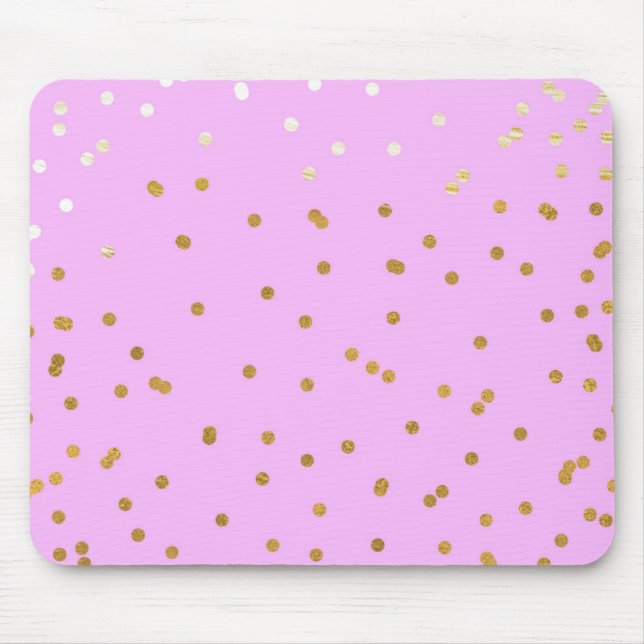 Mousepad Glamor moderno de pontos de Confetti rosa e Dourad (Frente)