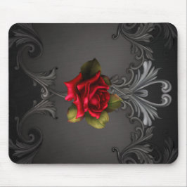 Mousepad Glamour Gótico Rosa Vermelha Ornamental Preta Glam