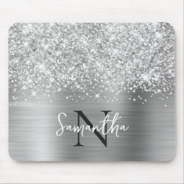 Mousepad Glamour Monogramado Cinza Prateado Brilhante