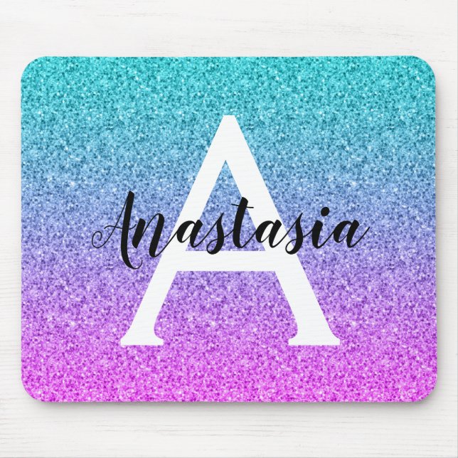 Mousepad Glamour Roxo Água Brilho Gradiente Monograma (Frente)