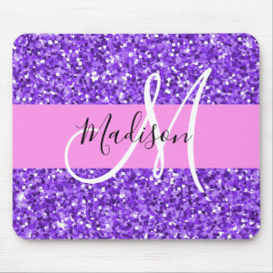 Mousepad Glamour Roxo & Brilho Glitter Monograma Nome