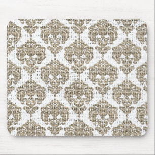 Mousepad Glamour Rústico Damasco Real Burlap Chic Moderno