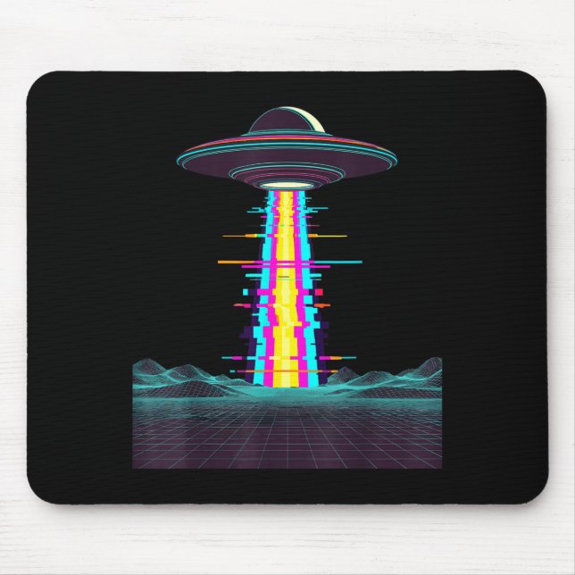 Mousepad Glitchcore abdução ufo synthwave vaporwave alieníg (Frente)