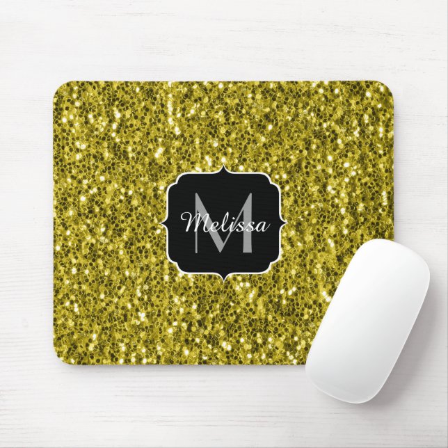 Mousepad Glitter amarelo-escuro brilha monograma (Com mouse)